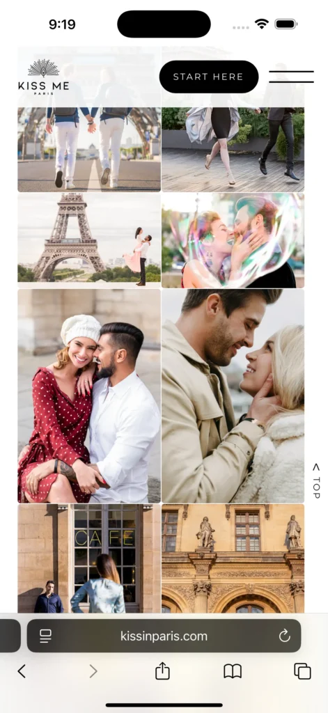 Photography gallery on the Kiss Me in Paris mobile website.